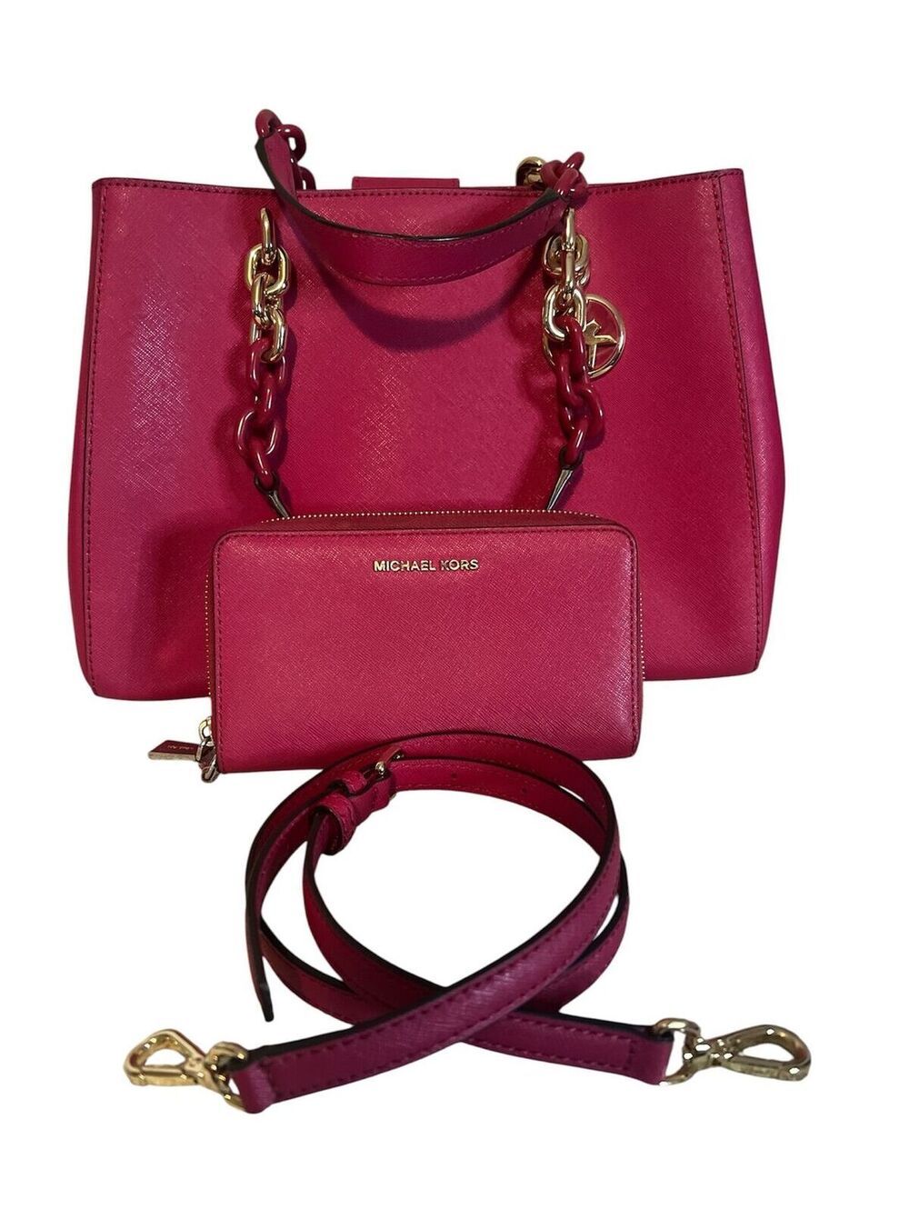 MK30. Michael Kors Cynthia Saffiano Leather Satchel bag w/wallet